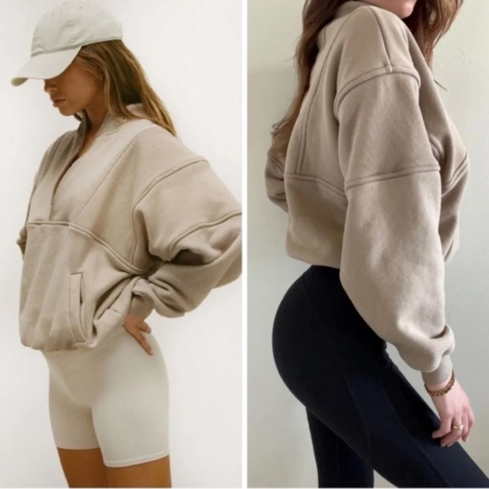 JOAH BROWN Retro Half Zip Pullover Sweatshirt M/L Tan Brown - Picture 11 of 11